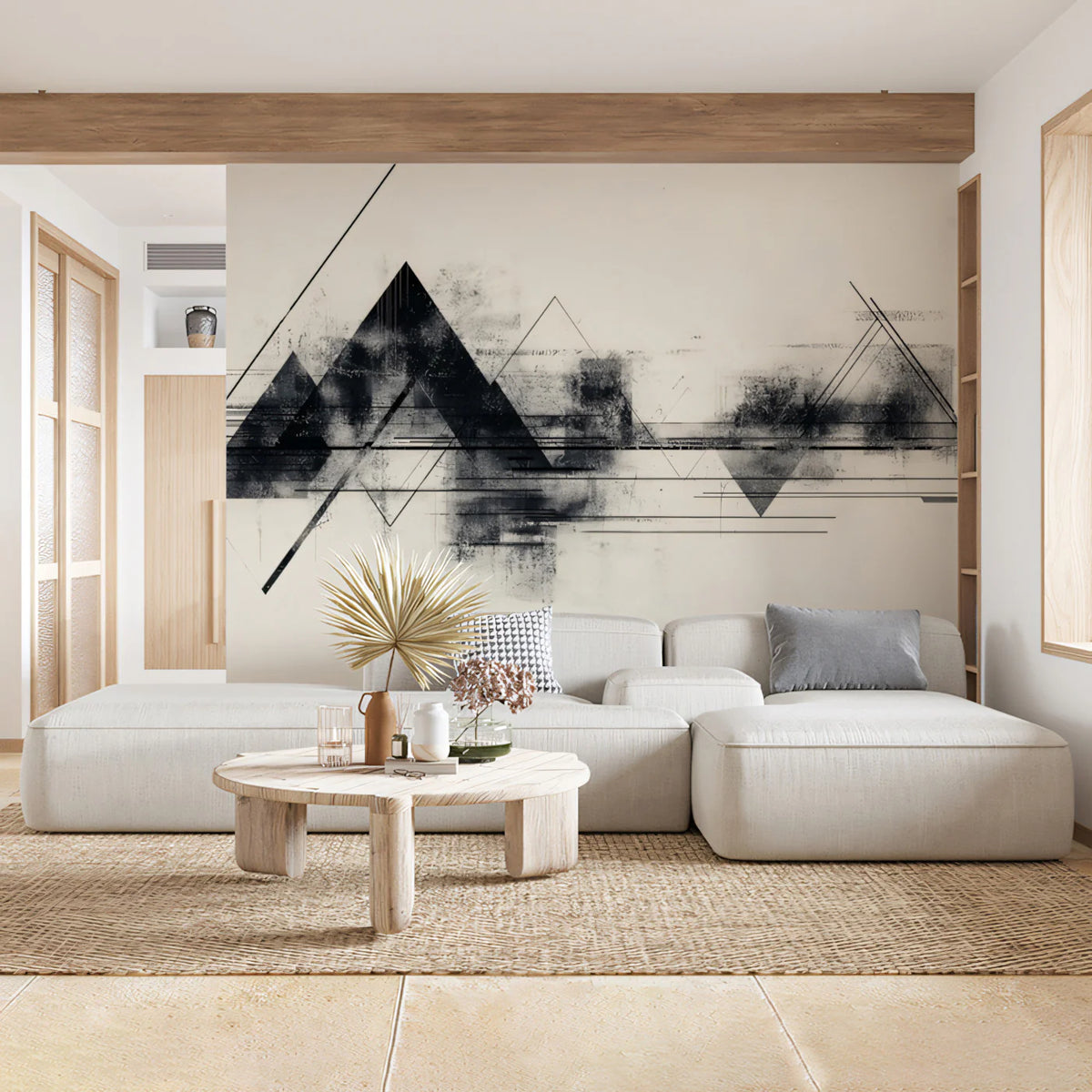 Abstract Geometric Mountain Mural Wallpaper — Minimalist Ink Landscape Mural Wallpaper - pure wallpaper artwork