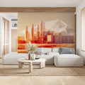 Geometric Industrial Landscape Mural Wallpaper — Warm Sunset Hues Mural Wallpaper - pure wallpaper artwork