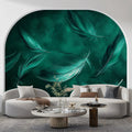 Emerald Feather Drift Mural Wallpaper — Abstract Fluid Art Mural Wallpaper - pure wallpaper artwork