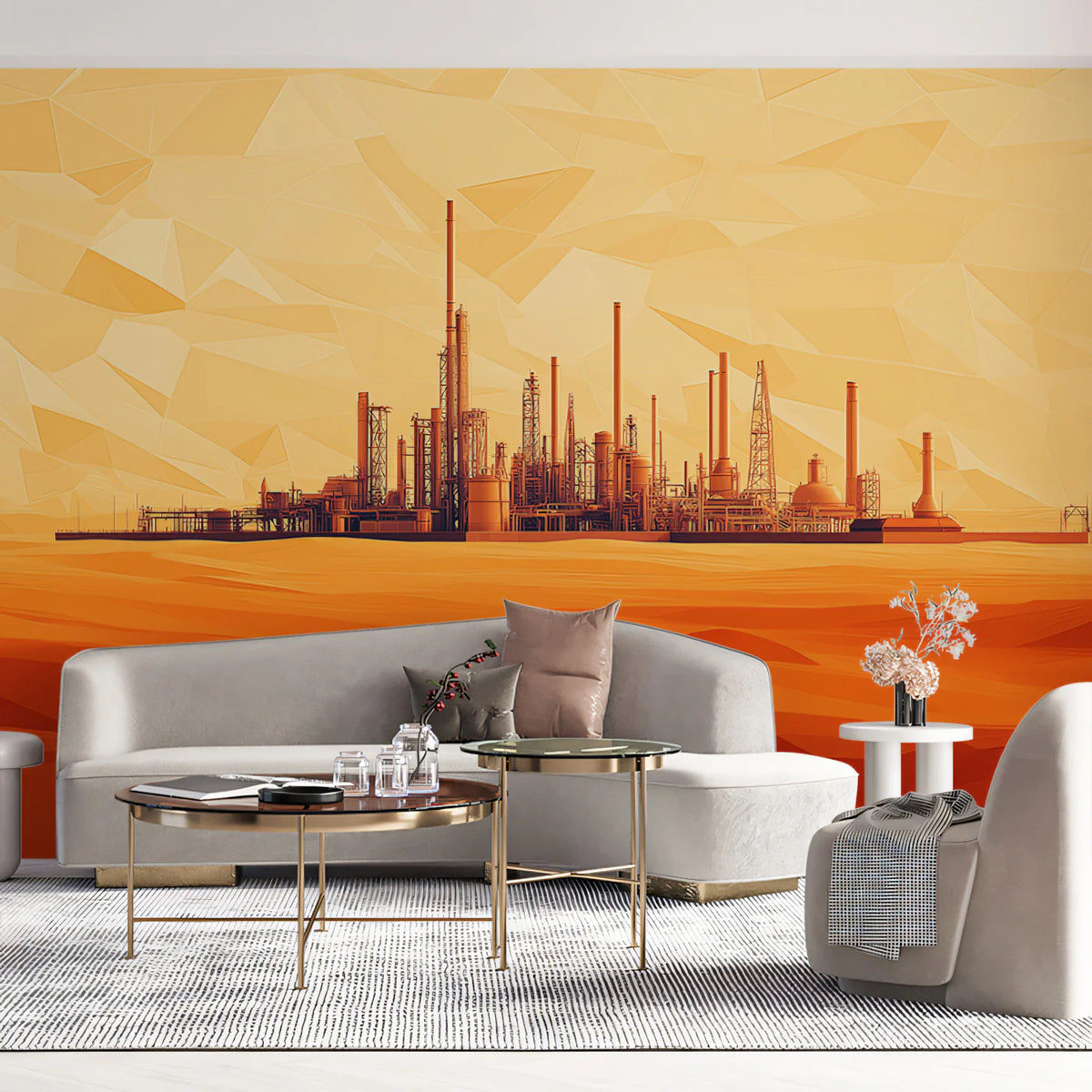 Industrial Desertscape Mural Wallpaper — Abstract Geometric Art Mural Wallpaper - pure wallpaper artwork