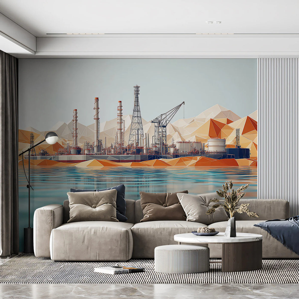 Industrial Low Poly Coastline Mural Wallpaper — Geometric Modern Mural Wallpaper - pure wallpaper artwork