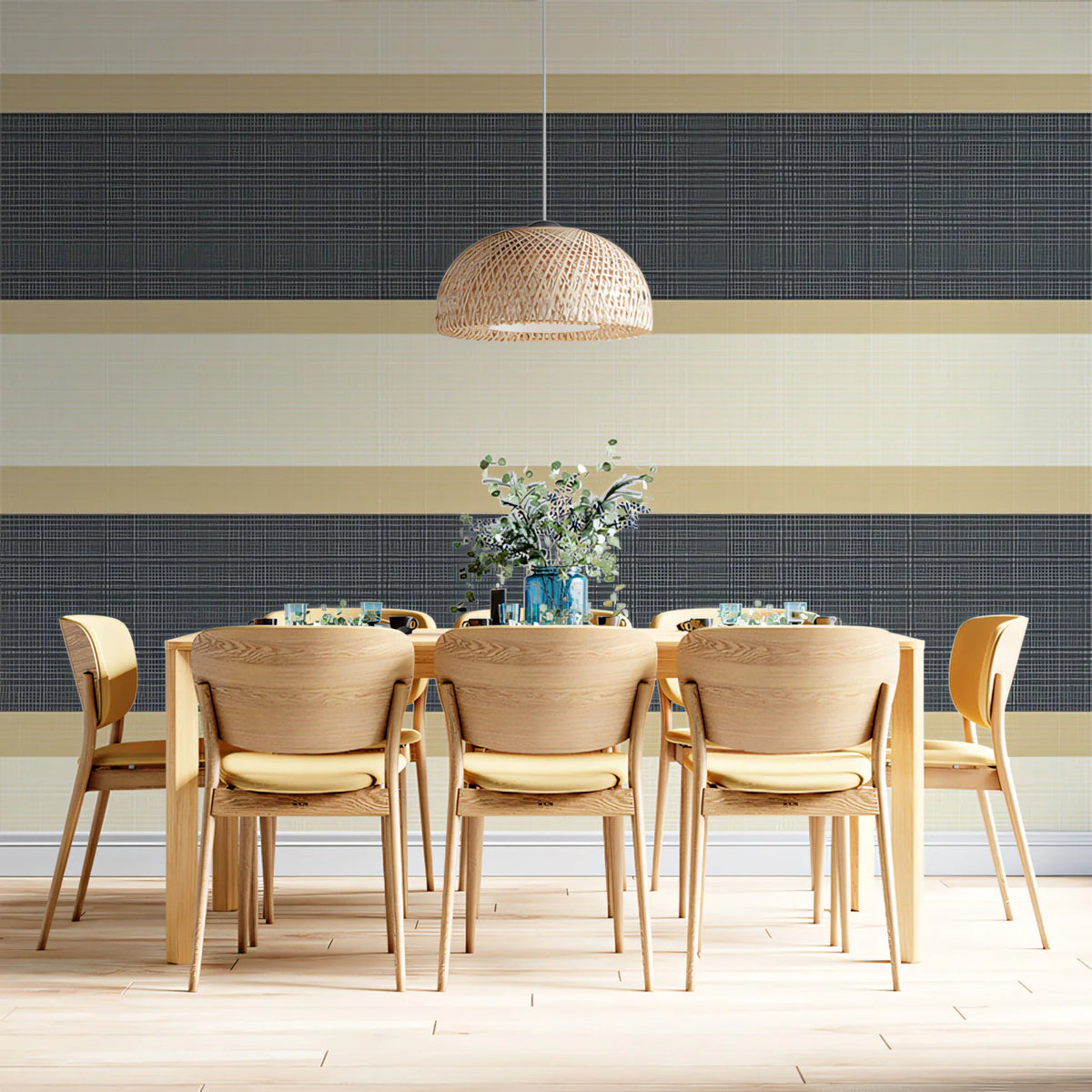 Horizontal Stripe Mural Wallpaper in Charcoal and Warm Beige Mural Wallpaper - pure wallpaper artwork