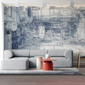 Industrial Blueprint Line Art Mural Wallpaper — Tech Architecture Mural Wallpaper - pure wallpaper artwork
