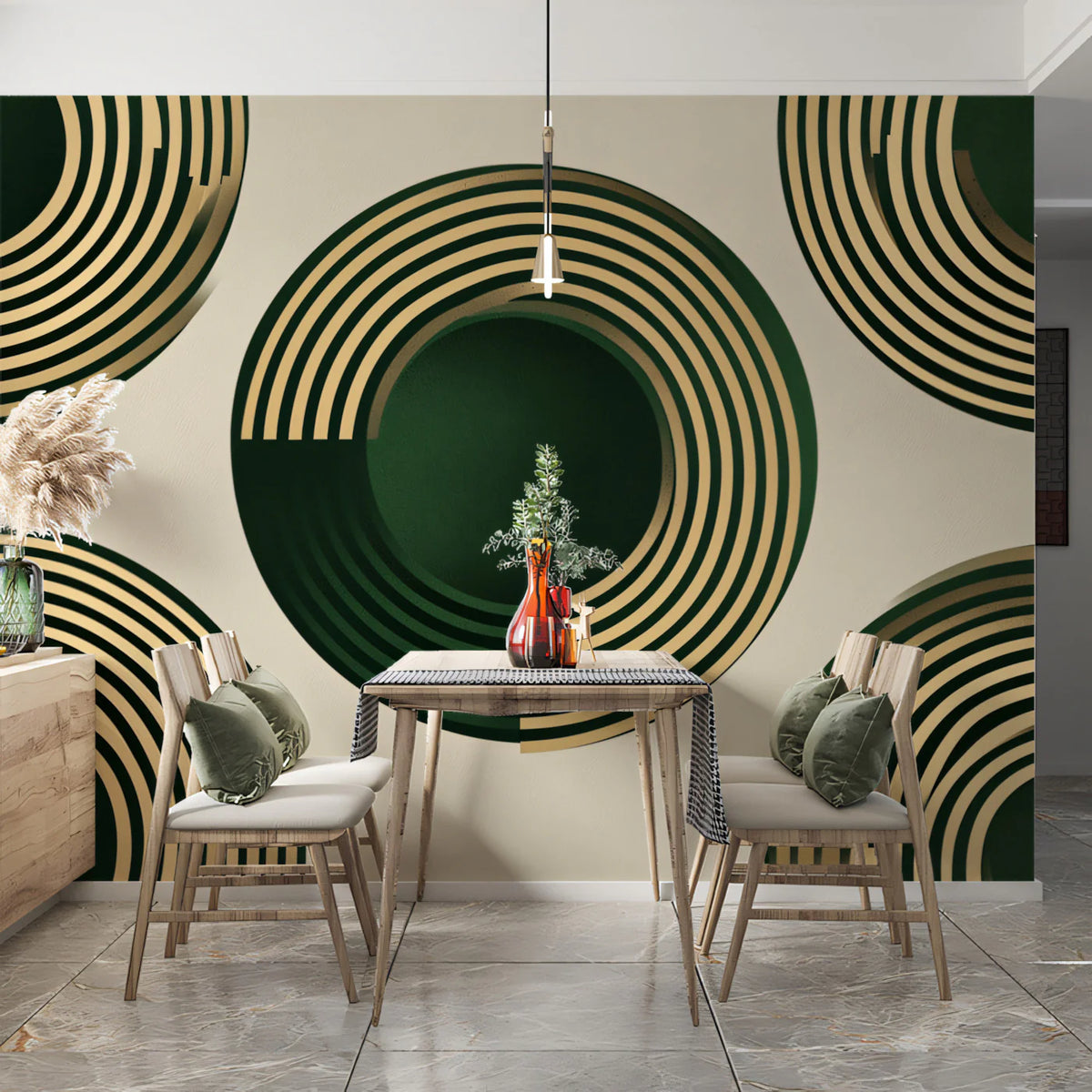 Emerald and Gold Concentric Circles Mural Wallpaper - pure wallpaper artwork