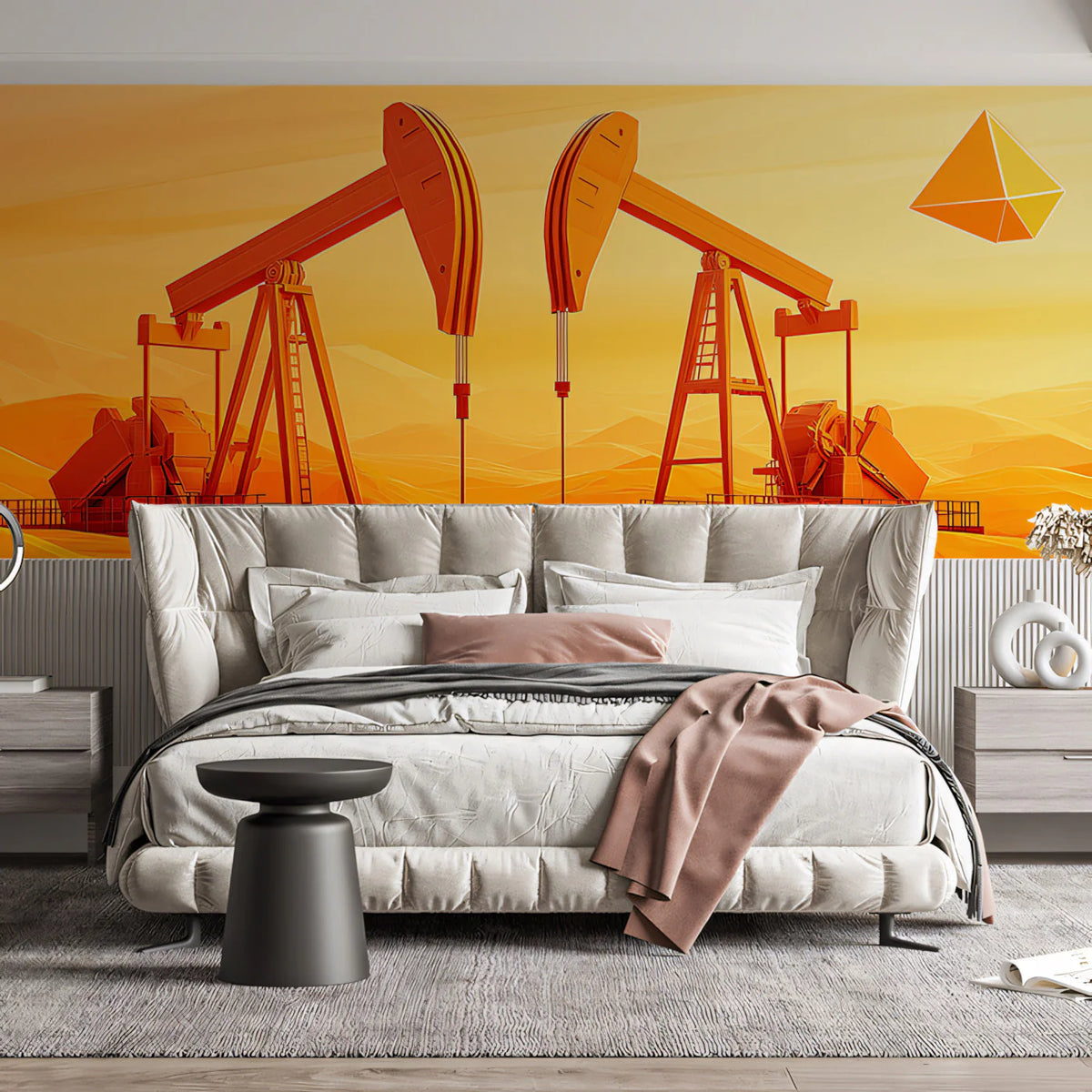 Abstract Desert Pumpjack Mural Wallpaper — Industrial Low-Poly Art Mural Wallpaper - pure wallpaper artwork