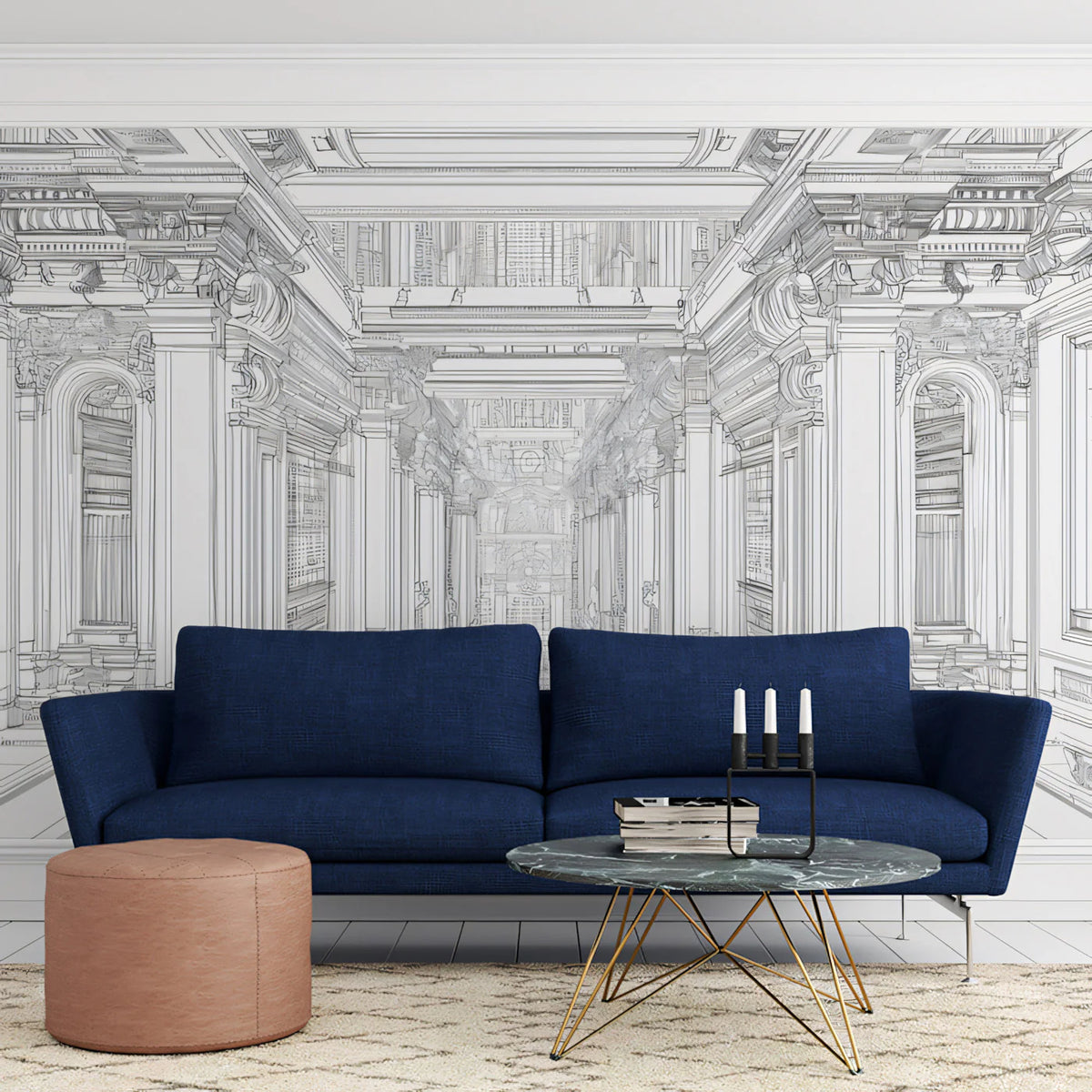 Classical Palace Architectural Sketch Mural Wallpaper - pure wallpaper artwork