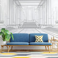Architectural Hallway Line Art Mural Wallpaper — Minimalist Sketch Mural Wallpaper - pure wallpaper artwork