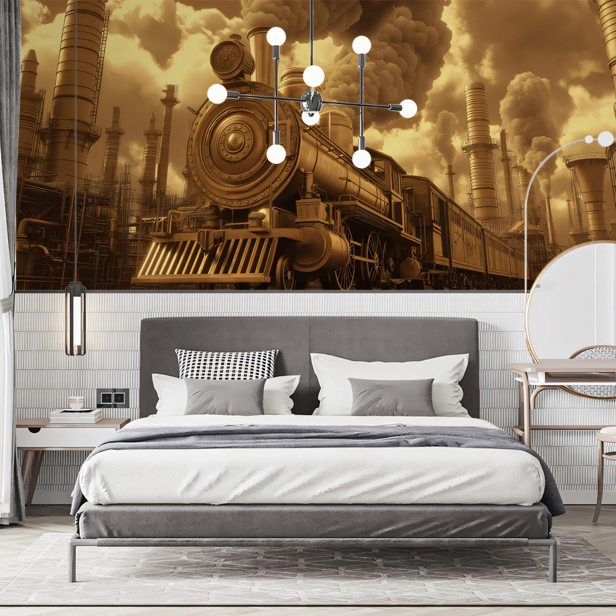 Vintage Steam Locomotive Mural Wallpaper — Industrial Sepia Tone Mural Wallpaper - pure wallpaper artwork
