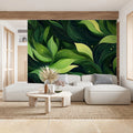 Abstract Verdant Leaf Mural Wallpaper — Lush Botanical Art Mural Wallpaper - pure wallpaper artwork