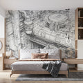Industrial Architectural Sketch Mural Wallpaper — Futuristic Detail Mural Wallpaper - pure wallpaper artwork