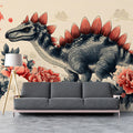 Stegosaurus Floral Fantasy Mural Wallpaper — Whimsical Prehistoric Art Mural Wallpaper - pure wallpaper artwork