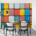 Stacked Industrial Shipping Containers Mural Wallpaper — Urban Grid Mural Wallpaper - pure wallpaper artwork