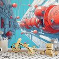 Sci-Fi Pipeline Industrial Mural Wallpaper — Geometric Tech Art Mural Wallpaper - pure wallpaper artwork