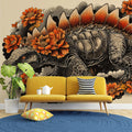 Stegosaurus Tattoo Art Mural Wallpaper in Burnt Orange and Charcoal Mural Wallpaper - pure wallpaper artwork