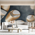 Abstract Organic Cellular Mural Wallpaper in Charcoal and Gold Mural Wallpaper - pure wallpaper artwork