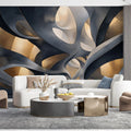 Abstract Cavern Mural Wallpaper — Gold and Charcoal Architectural Art Mural Wallpaper - pure wallpaper artwork