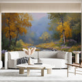 Autumn River Landscape Mural Wallpaper — Impressionistic Forest Scene Mural Wallpaper - pure wallpaper artwork
