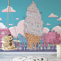 Giant Ice Cream City Mural Wallpaper — Whimsical Cartoon Illustration Mural Wallpaper - pure wallpaper artwork