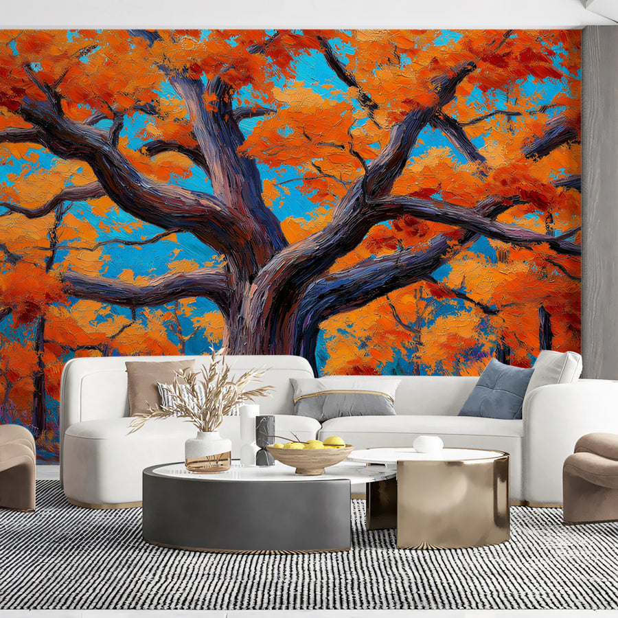Autumn Oak Mural Wallpaper — Impressionistic Tree Art Mural Wallpaper