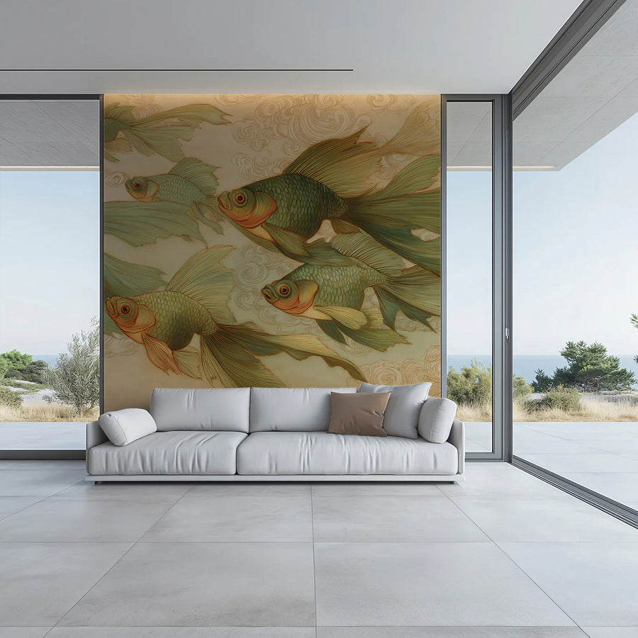 Floating Koi Mural Wallpaper — Surreal Sky Painting Mural Wallpaper
