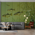 Golden Carp Pond Mural Wallpaper — Soft Aquatic Nature Art Mural Wallpaper - pure wallpaper artwork