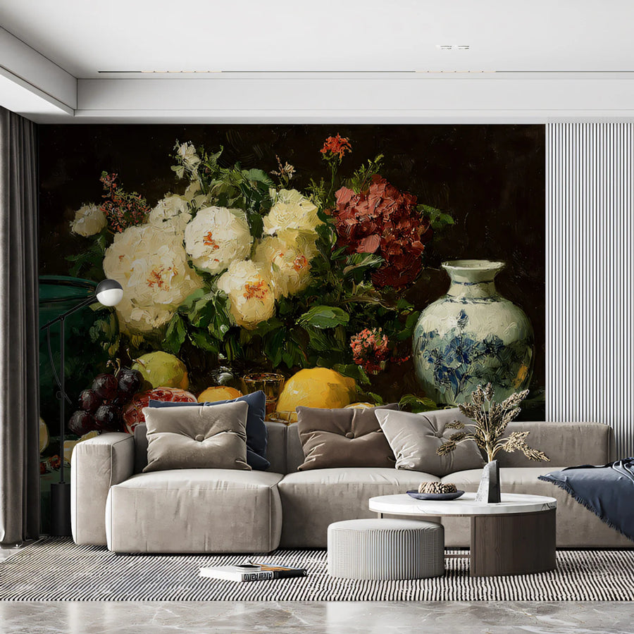 Still Life Oil Painting Mural Wallpaper — Classic Floral Art Mural Wallpaper