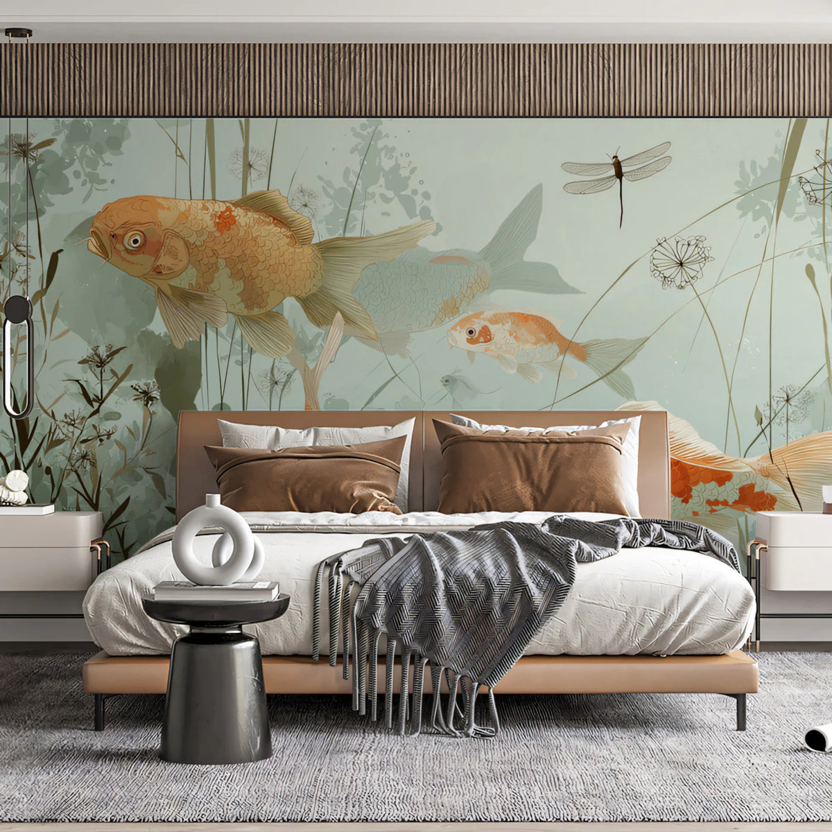 Koi Pond Mural Wallpaper — Whimsical Aquatic Art for Home Mural Wallpaper - pure wallpaper artwork