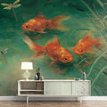 Golden Koi Pond Mural Wallpaper — Oil Painting Style Art Mural Wallpaper - pure wallpaper artwork