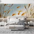 Golden Koi Pond Mural Wallpaper — Whimsical Aquatic Art Mural Wallpaper - pure wallpaper artwork
