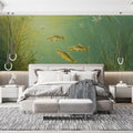 Sunlit Pond Fish Mural Wallpaper — Whimsical Aquatic Art Mural Wallpaper - pure wallpaper artwork