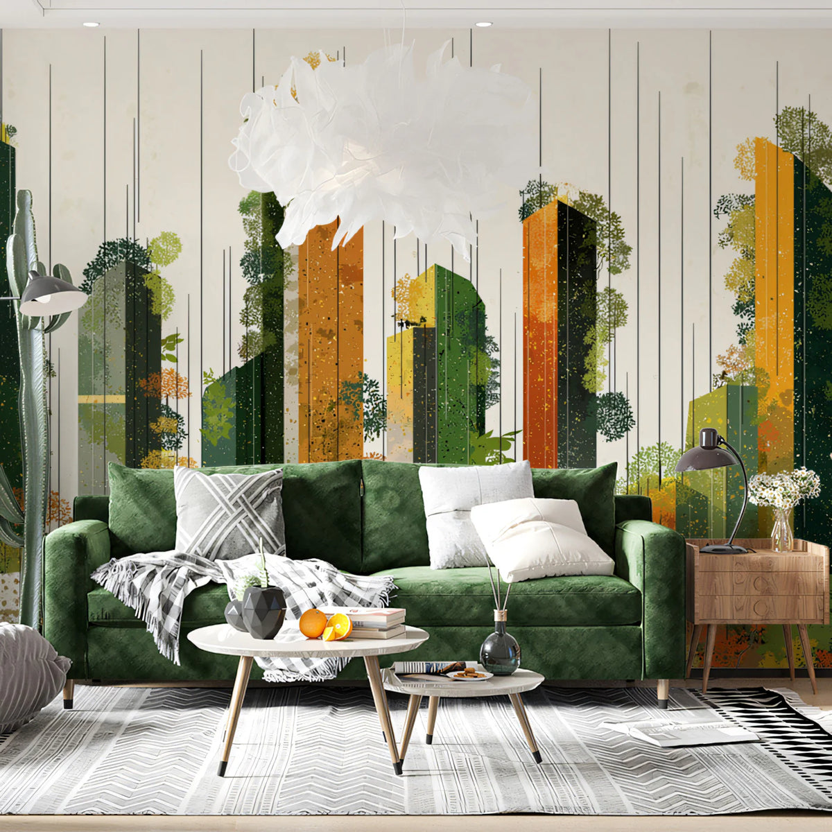 Eco-Urban Skyline Mural Wallpaper — Modern Architectural Nature Art Mural Wallpaper - pure wallpaper artwork