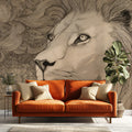 Lion Portrait Line Art Mural Wallpaper — Artistic Sketch Pattern Mural Wallpaper - pure wallpaper artwork