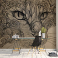 Intense Feline Swirl Mural Wallpaper — Detailed Line Art Sketch Mural Wallpaper - pure wallpaper artwork