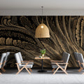 Gilded Feather Abstract Mural Wallpaper — Dramatic Line Art Mural Wallpaper - pure wallpaper artwork
