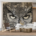 Nocturnal Owl Line Art Mural Wallpaper — Detailed Sketch Design Mural Wallpaper - pure wallpaper artwork