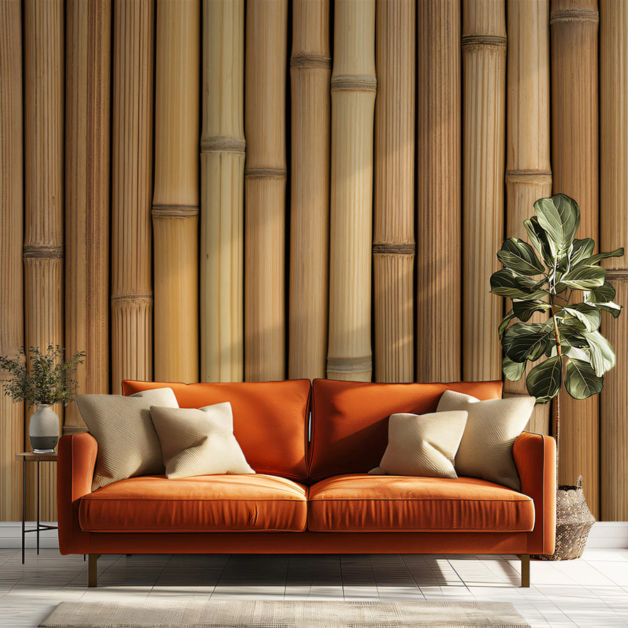 Natural Bamboo Stalks Mural Wallpaper — Minimalist Organic Pattern Mural Wallpaper
