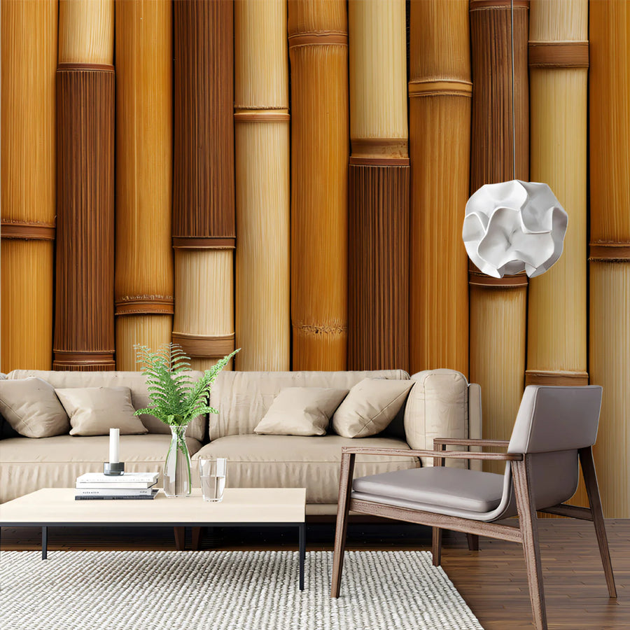 Natural Bamboo Stalks Mural Wallpaper — Rustic Earthy Tones Mural Wallpaper