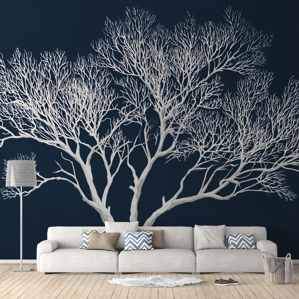 Minimalist White Tree Mural Wallpaper — High Contrast Nature Art Mural Wallpaper - pure wallpaper artwork
