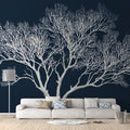 Minimalist White Tree Mural Wallpaper — High Contrast Nature Art Mural Wallpaper - pure wallpaper artwork