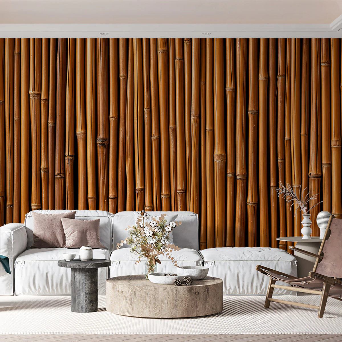 Natural Bamboo Stalks Mural Wallpaper — Organic Wood Tones Mural Wallpaper - pure wallpaper artwork