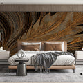 Golden Feather Line Art Mural Wallpaper — Sophisticated Black Design Mural Wallpaper - pure wallpaper artwork