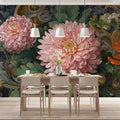 Rococo Chrysanthemum Floral Mural Wallpaper — Moody Heritage Style Mural Wallpaper - pure wallpaper artwork