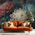 Ornate Chrysanthemum Mural Wallpaper — Moody Floral Art Mural Wallpaper - pure wallpaper artwork