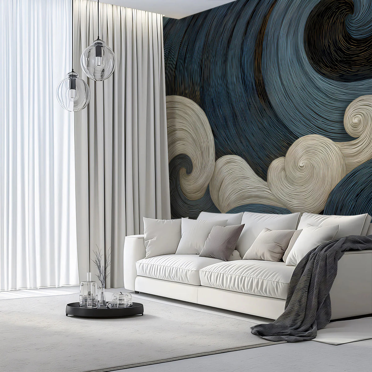 Abstract Swirling Waves Mural Wallpaper — Fluid Monochromatic Art Mural Wallpaper - pure wallpaper artwork