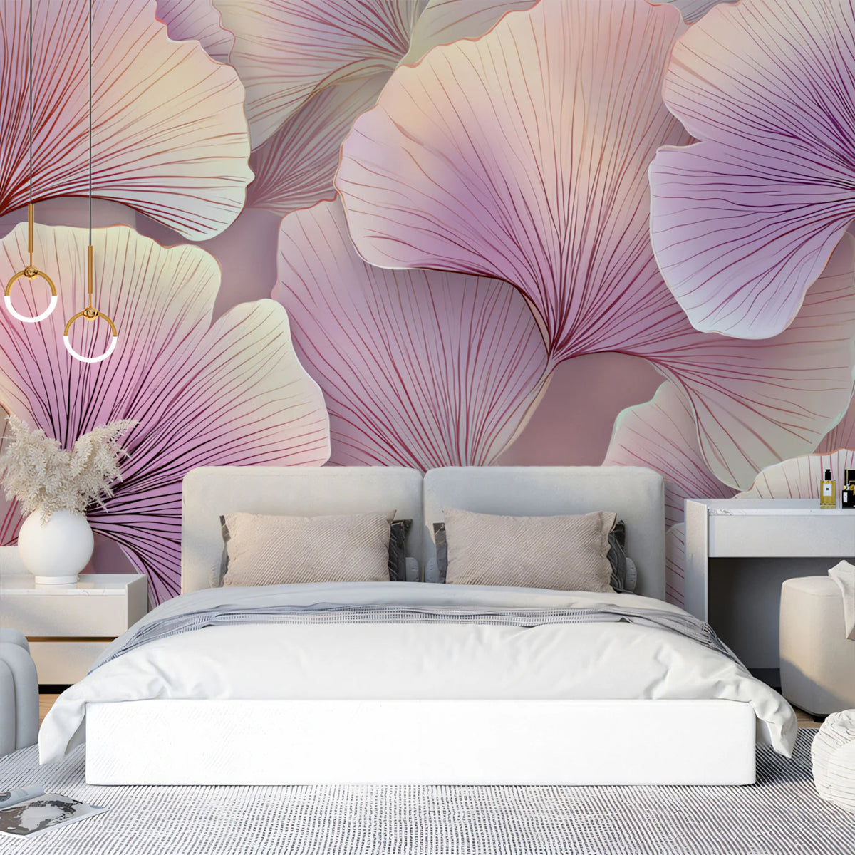 Abstract Ginkgo Leaf Mural Wallpaper — Soft Botanical Art Mural Wallpaper - pure wallpaper artwork