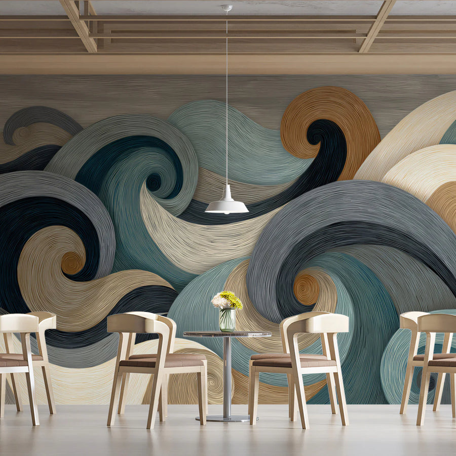 Abstract Swirling Waves Mural Wallpaper — Modern Fluid Art Mural Wallpaper