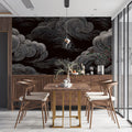 Swirling Monochrome Clouds Mural Wallpaper — Artistic Sky Design Mural Wallpaper - pure wallpaper artwork