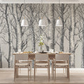 Monochrome Birch Forest Mural Wallpaper — Hand-Drawn Woodland Art Mural Wallpaper - pure wallpaper artwork