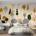 Stylized Woodland Tree Mural Wallpaper — Whimsical Forest Pattern Mural Wallpaper - pure wallpaper artwork