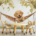 Golden Retriever Puppy in Hammock Mural Wallpaper — Whimsical Art Mural Wallpaper - pure wallpaper artwork